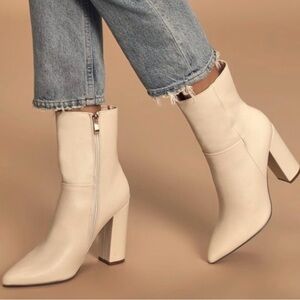 Lulus Dawson Bone Pebble Pointed-Toe Mid Calf Boots Beige 8.5